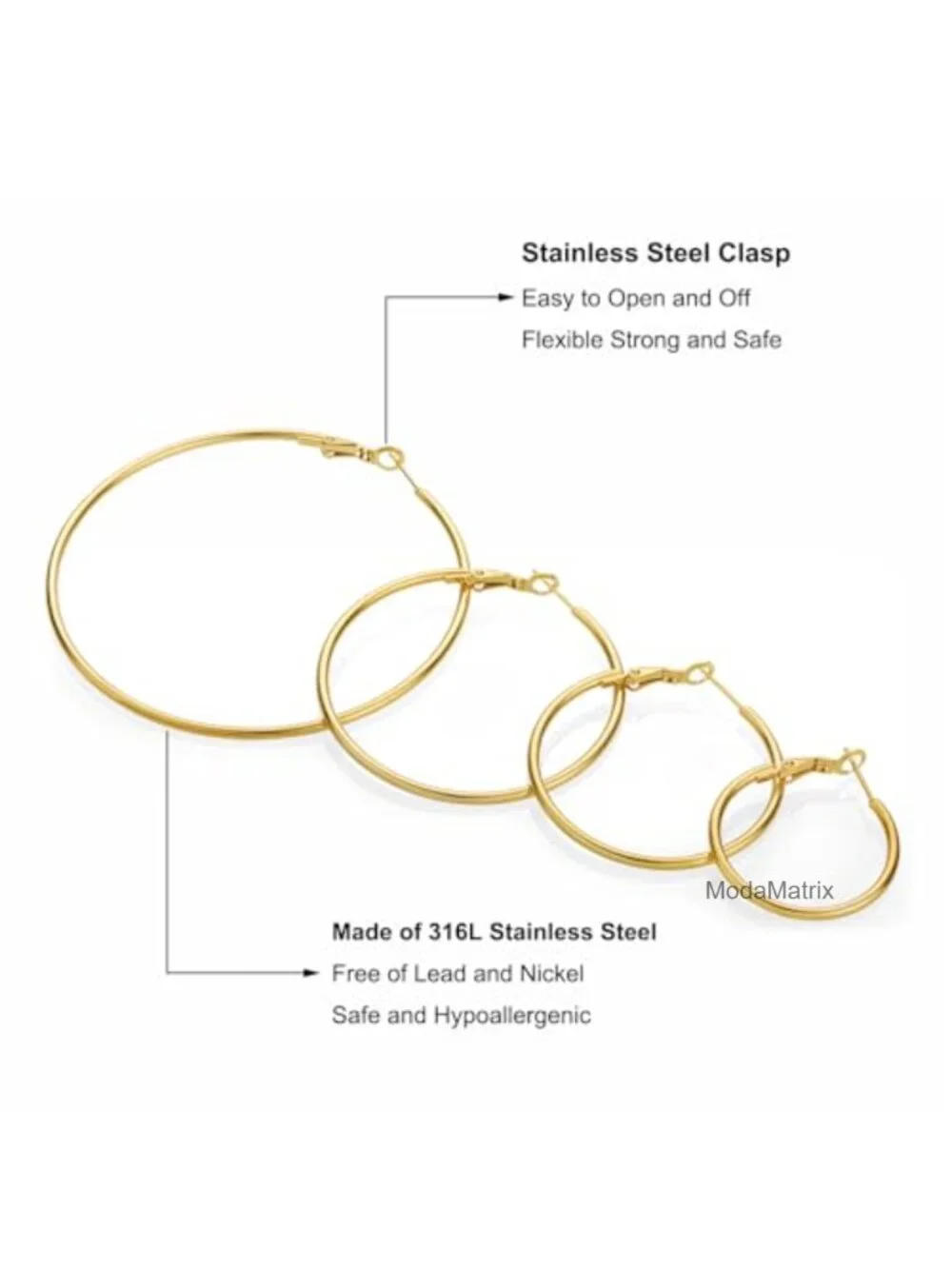4 Pairs Hypoallergenic 14K Gold Plated Hoop Earrings Set